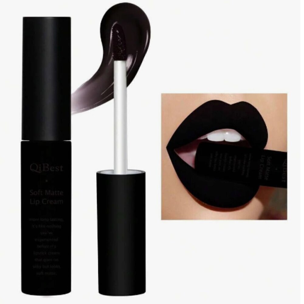 Waterproof Black Soft Matte Lip Cream Full Coverage Quibest NWT